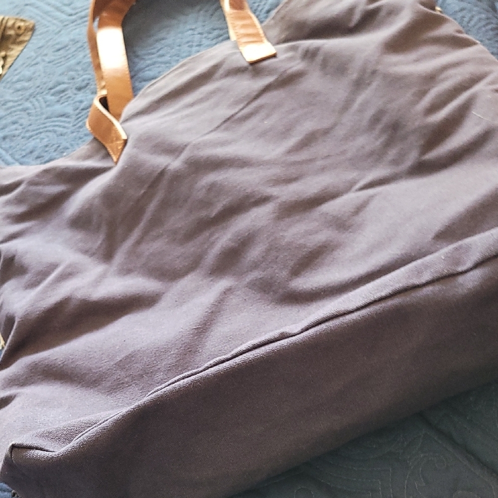 Multicolor Woven Tote Bag with Tan Handles - Picture 7 of 12
